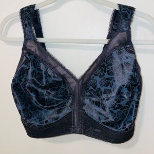 Playtex 18 Hour Original Comfort Strap Wirefree Bra 4693 black UL lacey sz 44D